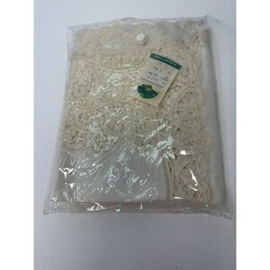 VTG Peking Crochet Cream Cotton Tablecloth 34x34" Cottage Core Farmhouse Country